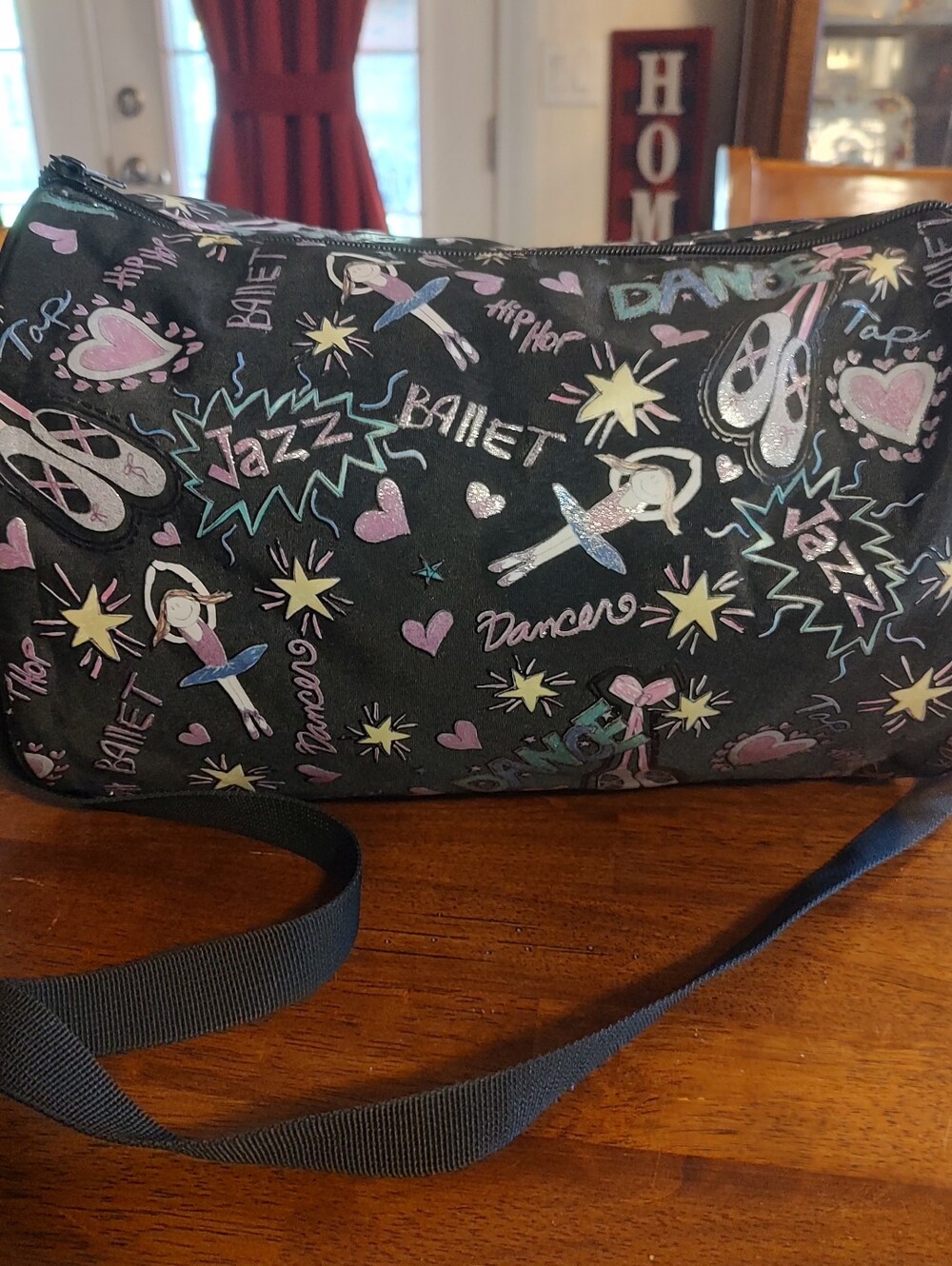 Girls Ballerina Duffle Bag - Black with Pink & Pastel Accents